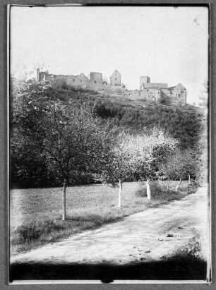 Burg Salzburg : Burg Salzburg. Gesamtansicht der Burg. Blick vom Talboden der Fränkischen Saale nach Südosten