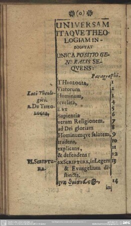 Universam Itaque Theologiam Indigitat Unica Positio Generalis Sequens