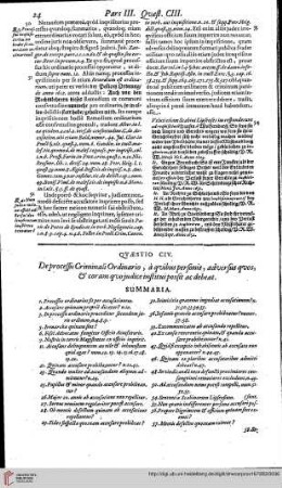 Pars Tertia, Quaestio 104 - 106 De Processu criminali ordinario;...