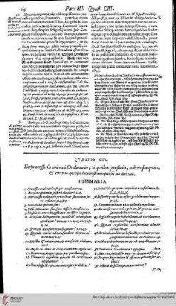 Pars Tertia, Quaestio 104 - 106 De Processu criminali ordinario;...