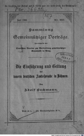 Die Einführung und Geltung der innern deutschen Amtssprache in Böhmen