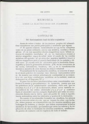 Memoria sobre la electricidad sin alambres - (Continuación) : Capítulo III: Del funcionamiento local sin hilos conjuntivos