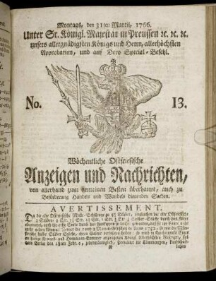 No. 13. Montags, den 31ten Martii, 1766.