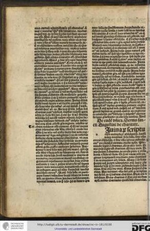 Sermo sancti Augustini de charitate. [D]ivinarum scripturarum multiplicem abundantiam latissimamque doctrinam, fratres karissimi, sine ullo errore comprehendit et sine ullo labore custodit...