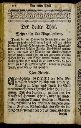 Der dritte Theil. Vesper für die Abgestorbene.