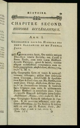 49-101, Chapitre Second. Histoire Ecclésiastique.