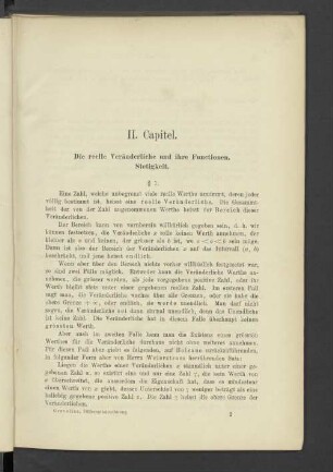 II. Capitel. Die reellen Veränderliche und ihre Functionen. Stetigkeit