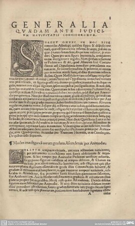 Generalia Quaedam Ante Iudicium Nativitatis Consideranda.