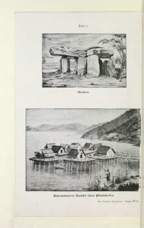 Tafel 2. Dolmen. Rekonstruierte Ansicht eines Pfahldorfes