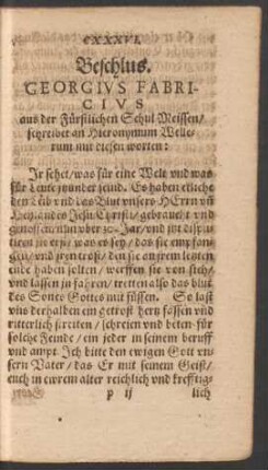 CXXXVI. Beschlus. Georgius Fabricius ...