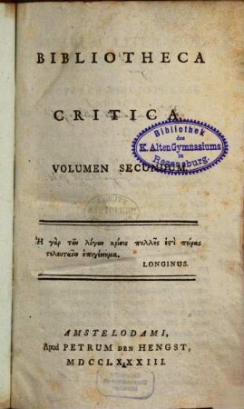 Bibliotheca critica, 2