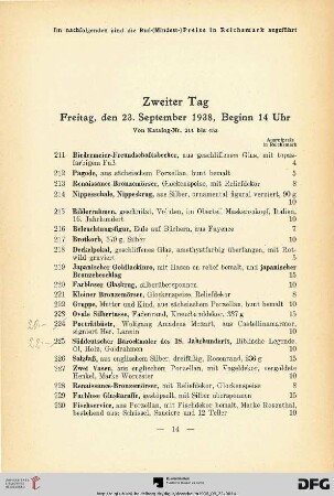 Zweiter Tag . Freitag, den 23. September 1938, Beginn 14 Uhr (Nr. 211-453)