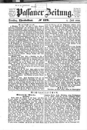 Passauer Zeitung : niederbayerische Volkszeitung. 1856,7/12 = Jg. 9