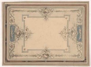 Dresden, Rittergut Altfranken, Deckengestaltung, Entwurf : Dresden, Rittergut Altfranken, Entwurf zur Gestaltung einer Decke, Blattrückseite Graphitskizze, unbekannter Zeichner, 2. Hälfte 19. Jh. Feder, Graphit, Pinsel in Wasserfarbe/Papier. 31,8 x 23,6 cm.