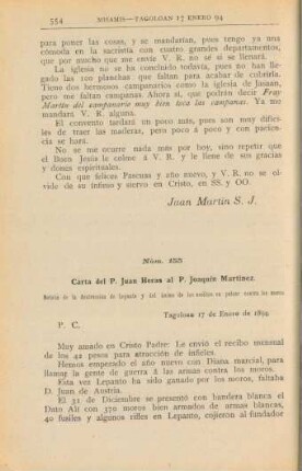 Núm. 155. Carta del P. Juan Heras al P. Joaquín Martinez