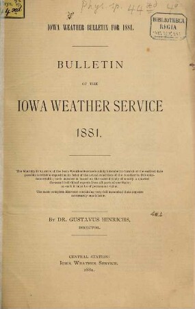 Bulletin of the Iowa Weather Service. 1881