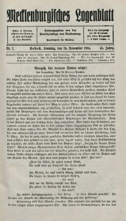 Nr. 7. Rostock, Sonntag, den 26. November 1916.