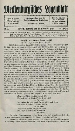 Nr. 7. Rostock, Sonntag, den 26. November 1916.