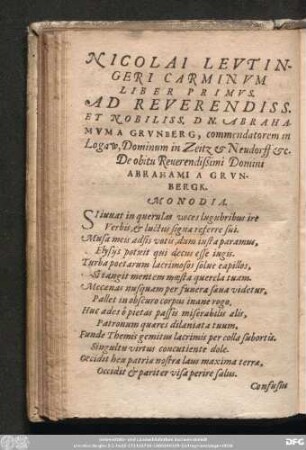 Nicolau Leutingeri Carminum Liber Primus.