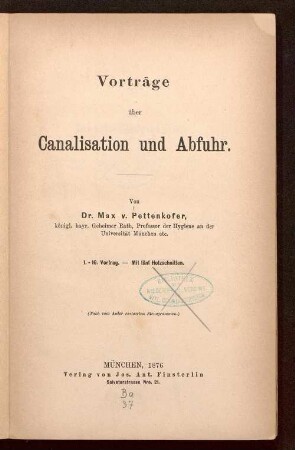 Vorträge über Canalisation und Abfuhr