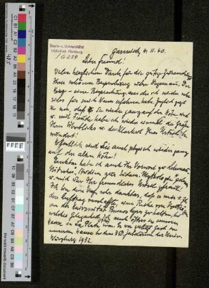 Postkarte an Dr. Georg Friederici