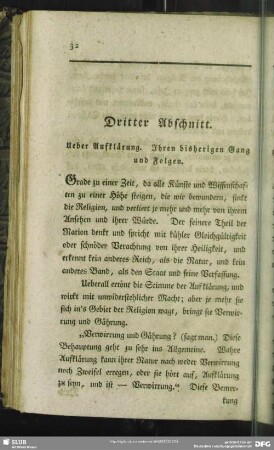 Dritter Abschnitt. Ueber Aufklärung. Ihren bisherigen Gang und Folgen
