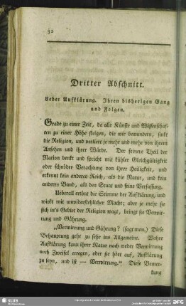 Dritter Abschnitt. Ueber Aufklärung. Ihren bisherigen Gang und Folgen