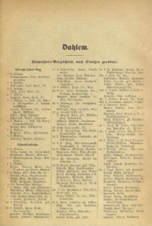 Einwohner-Verzeichnis, nach Straßen geordnet