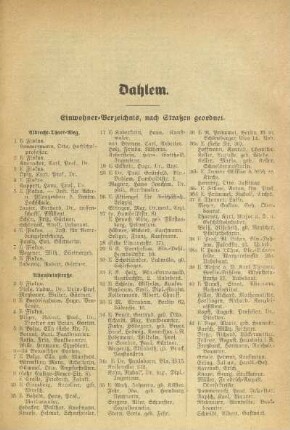 Einwohner-Verzeichnis, nach Straßen geordnet
