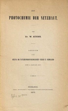 Zur Photochemie der Netzhaut