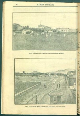 [Vista de] Lima - Canalización del "Rímac." Vista del cauce del río, tomada entre los dos puentes.