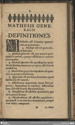 Mathesis Generalis Definitiones