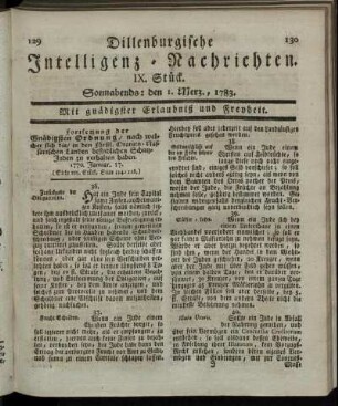 IX. Stück. Sonnabends: den 1. Merz., 1783.