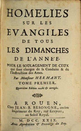 Homilies sur les evangiles de tous les dimanches de l'année, 1