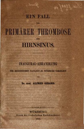Ein Fall von primärer Thrombose der Hirnsinus