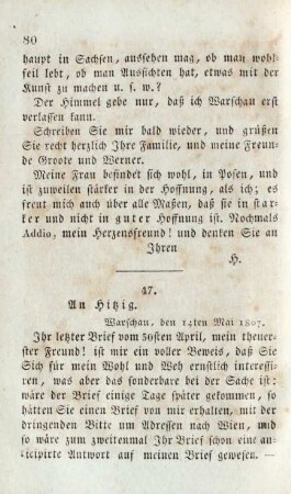 47. An Hitzig. Warschau, den 14ten Mai 1807.