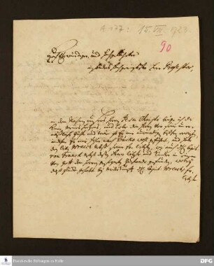 Brief von [W. ?] Petersen an August Hermann Francke.