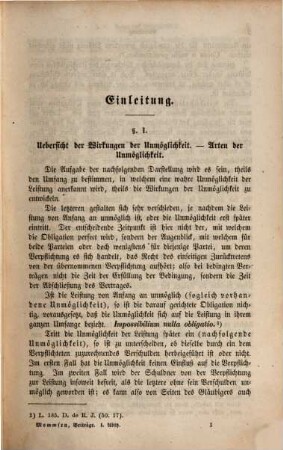 Beiträge zum Obligationenrecht, 1. Die Unmöglichkeit der Leistung in ihrem Einfluß auf obligatorische Verhältnisse