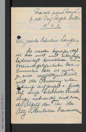 Brief von Elisabeth Altmann-Gottheiner an Helene Lange