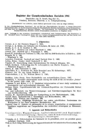 Register der Geophysikalischen Berichte 1941