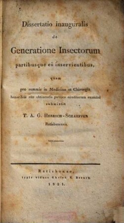 Dissertatio inauguralis de generatione insectorum partibusque ei inservientibus