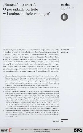 14: "Fantasia" i "ritrarre" : o początkach portretu w Lombardii około roku 1400$nElektronische Ressource