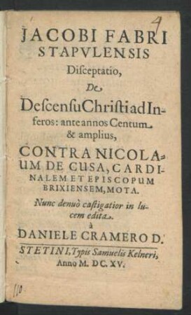 Disceptatio De Descensu Christi ad inferos