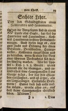 83-95, Sechste Lehre. Von den Schuldigkeiten eines Hausvaters und Hausmutter