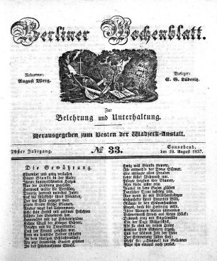No. 33, Sonnabend, den 19. August 1837.