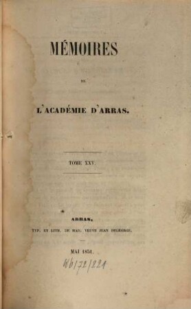Mémoires de l'Académie d'Arras, 25. 1851