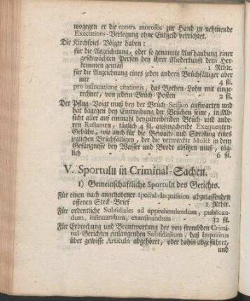 V. Sportuln in Criminal-Sachen.