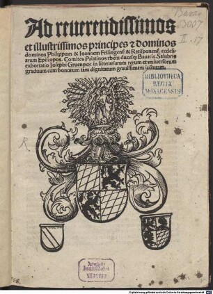 Ad reverendissimos Principes Philippum et Johannem Frisingens. et Ratispon. ecclesiarum episcopos ... exhortatio