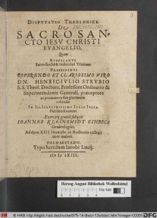 Disputatio Theologica De Sacrosancto Jesu Christi Evangelio