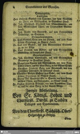 Zweyte Abtheilung. Von Sr. Kön. Hoheit u. Churfurstl. Durchl. zu Sachsen Collegiis und Expeditionen